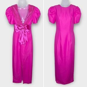 VINTAGE 80s Barbie Pink Bow Back Long Column Formal Dress Fits Size 6